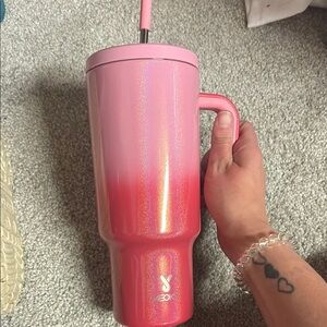 Pink Gradient Tumbler with Straw